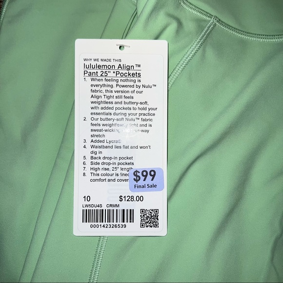 lululemon Align™ High-Rise Pant with Pockets 25" creamy mint Size 10 and 12 - Picture 2 of 5